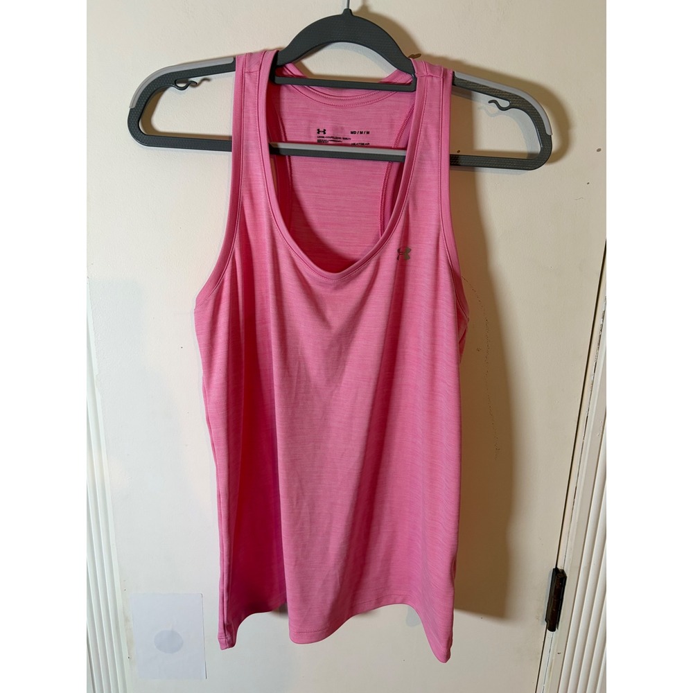 Under Armour Womens HeatGear Racerback Tank Top Pink Heather Loose Fit MD